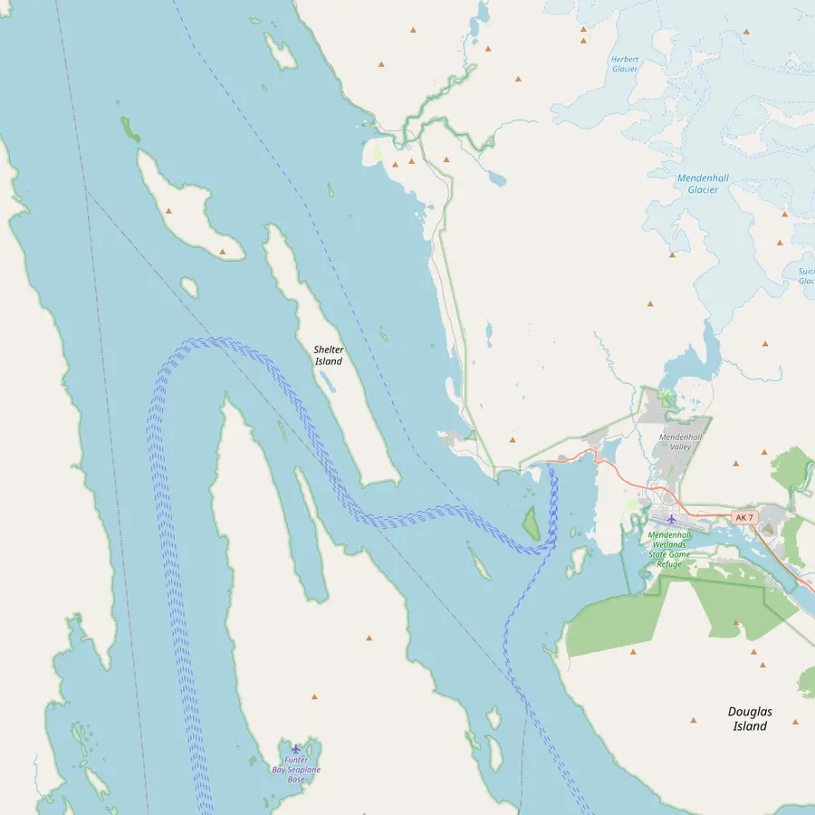 Map of the water west of Auke Bay with Shelter Island and Point Retreat Light